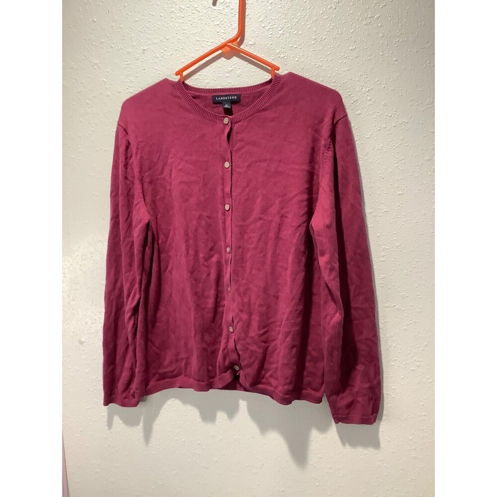 Lands' End Womens L/P 14-16 Coral Pink Long Sleeve Button Cardigan Sweater